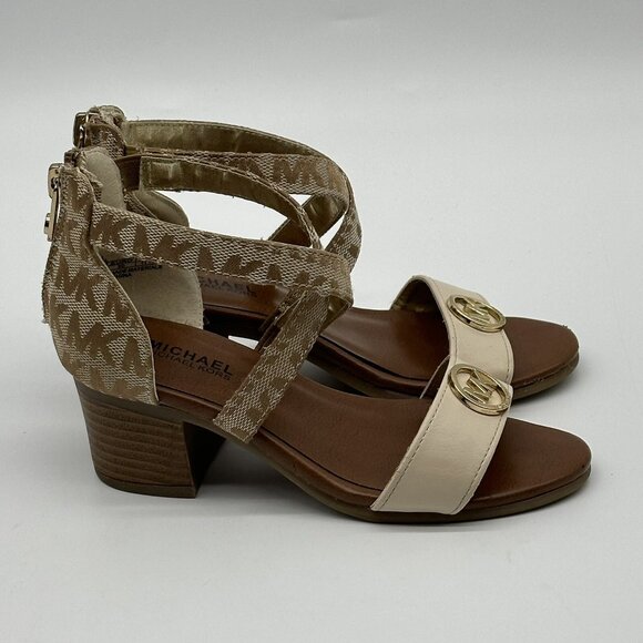 Michael Kors Evyn Girls Camel Faux Leather Block Heel Sandals Girl's Size 12 - Picture 2 of 11